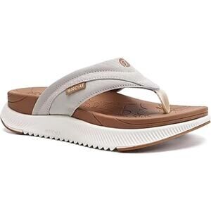 Oncai Womens 7 Gray White Tan Slide On Thong Flip Flop Walking Orthotic Sandals